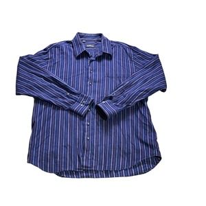Paul Stuart Shirt XL Blue Mens Casual Striped Button Down Cotton Long Sleeve